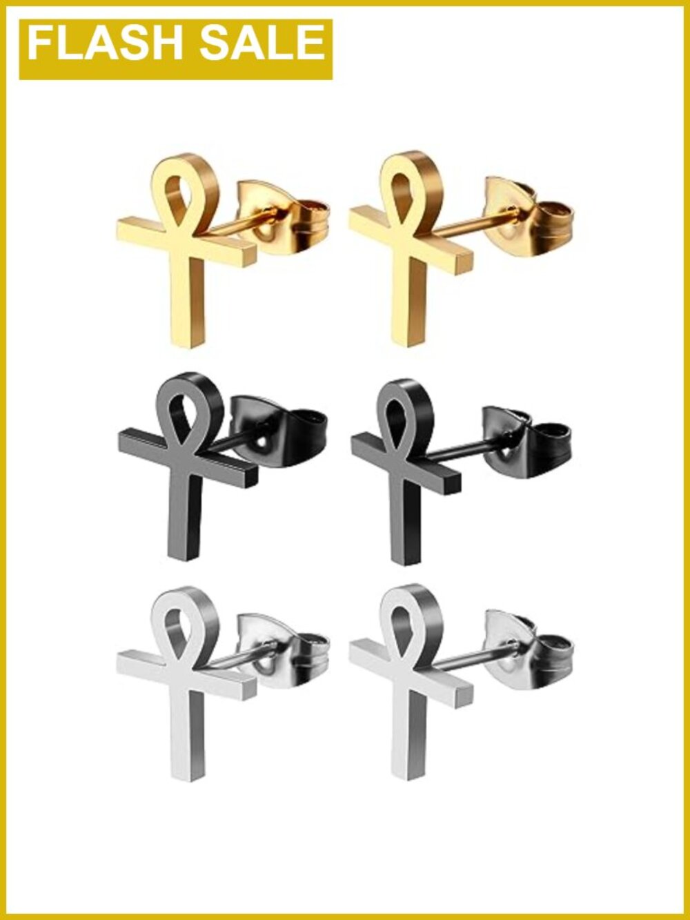 Egyptian Ankh Stud Earrings Stainless Steel Hinged Hoop Drop Dangle for Men